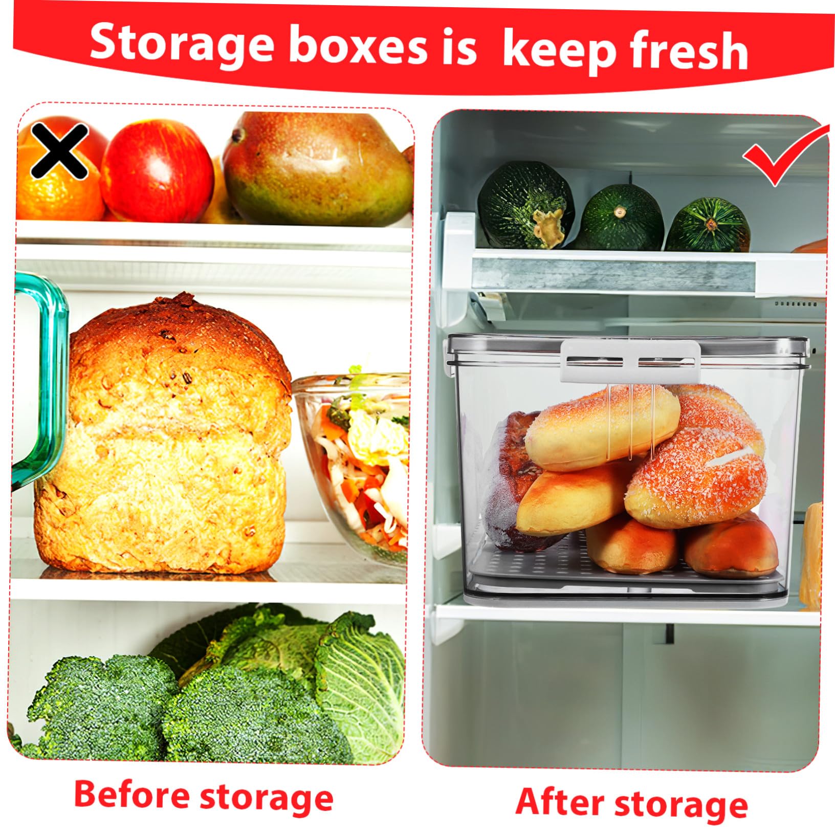 VICASKY Contenitore Alimentare Trasparente con Timer e Chiusura Ermetica Lati Scatola per Frutta e da Cucina Organizer per Frigorifero per Conservazione Freschezza Prolungata
