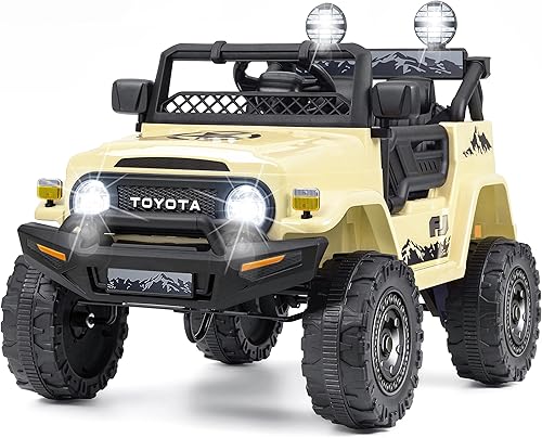 Toyota FJ40 con licencia de 12 V para niños, 35 W x 2 baterías todoterreno para montar en camión, 3 velocidades, 6 luces LED, bocina, MP3USB, autos