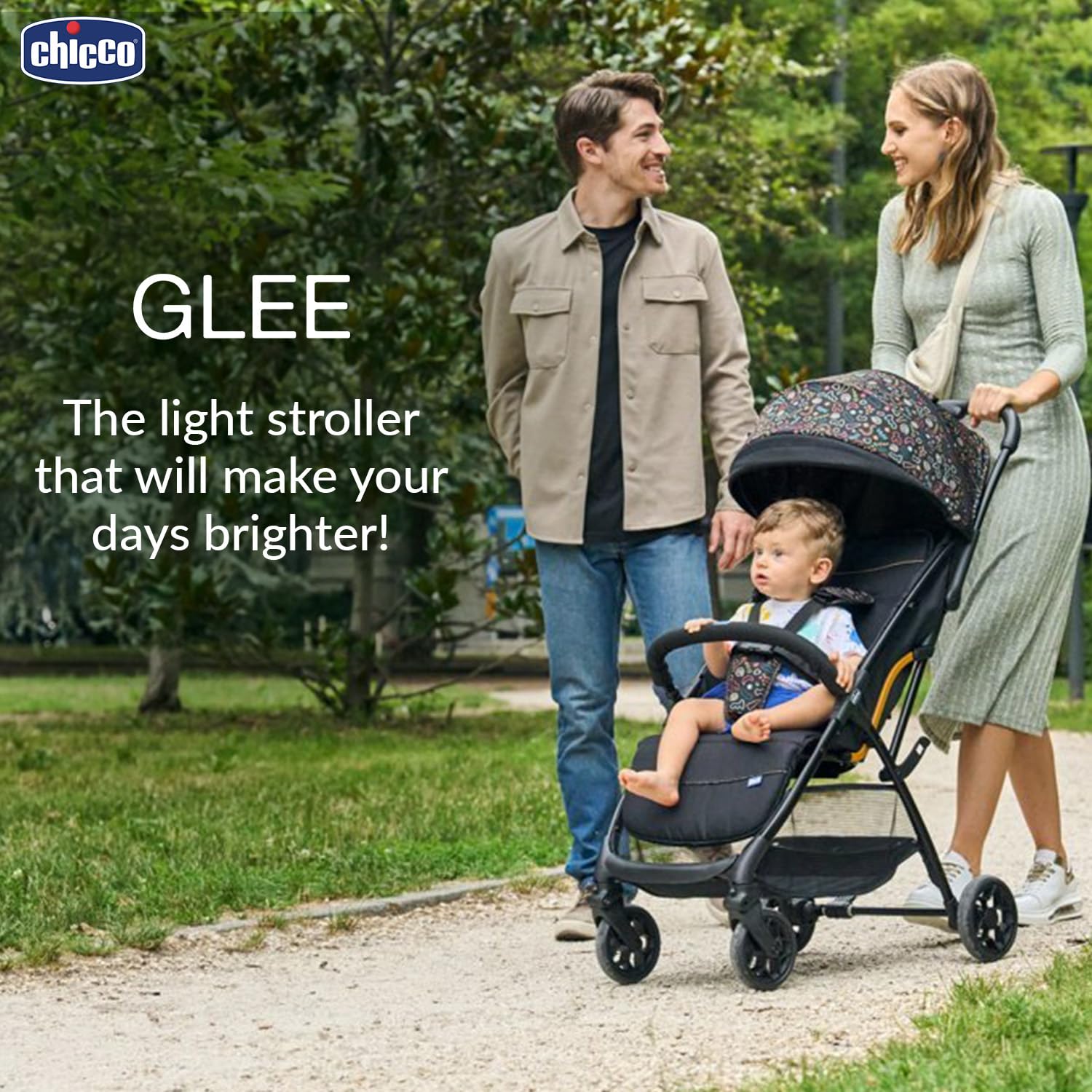 Chicco Glee Teal I Compact Easy Foldable Baby Stroller Pram I with Soft Padded Seats I Canopy and Practical Mesh I 0-5 Years I Window On Canopy - Glee Uneven Teal Stroller