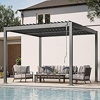 Oasbira 10x10 Louvered Aluminum Pergola: Adjustable Roof, Hidden Drainage, Wind-Resistant for Patio, Garden, Deck (Dark Gray)