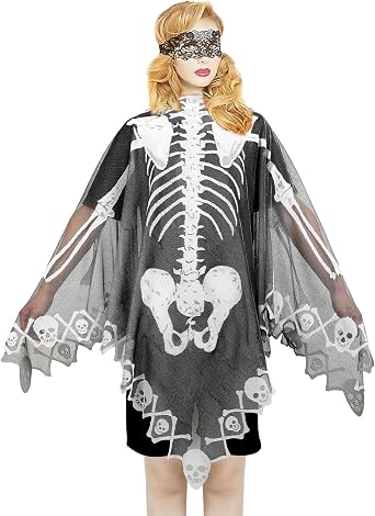 Halloween Poncho, Lace Skeleton Costume Women 57 x 57 inch