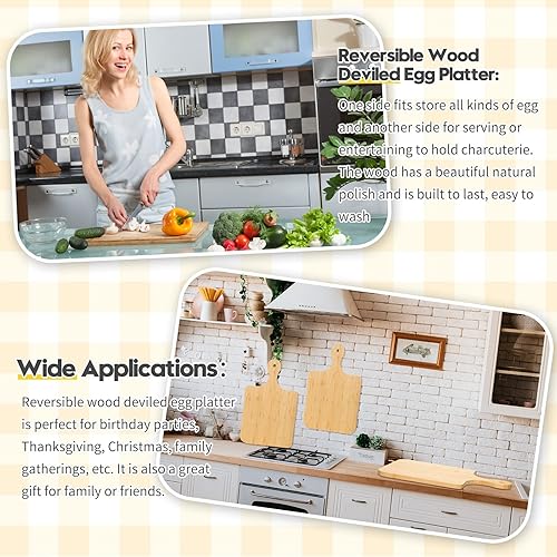 Miniatura 4 de Didaey Juego de 6 tablas de cortar de bambú, tabla de cortar de madera lisa con asa, tablas de charcutería de cocina, bandeja de servicio de grabado