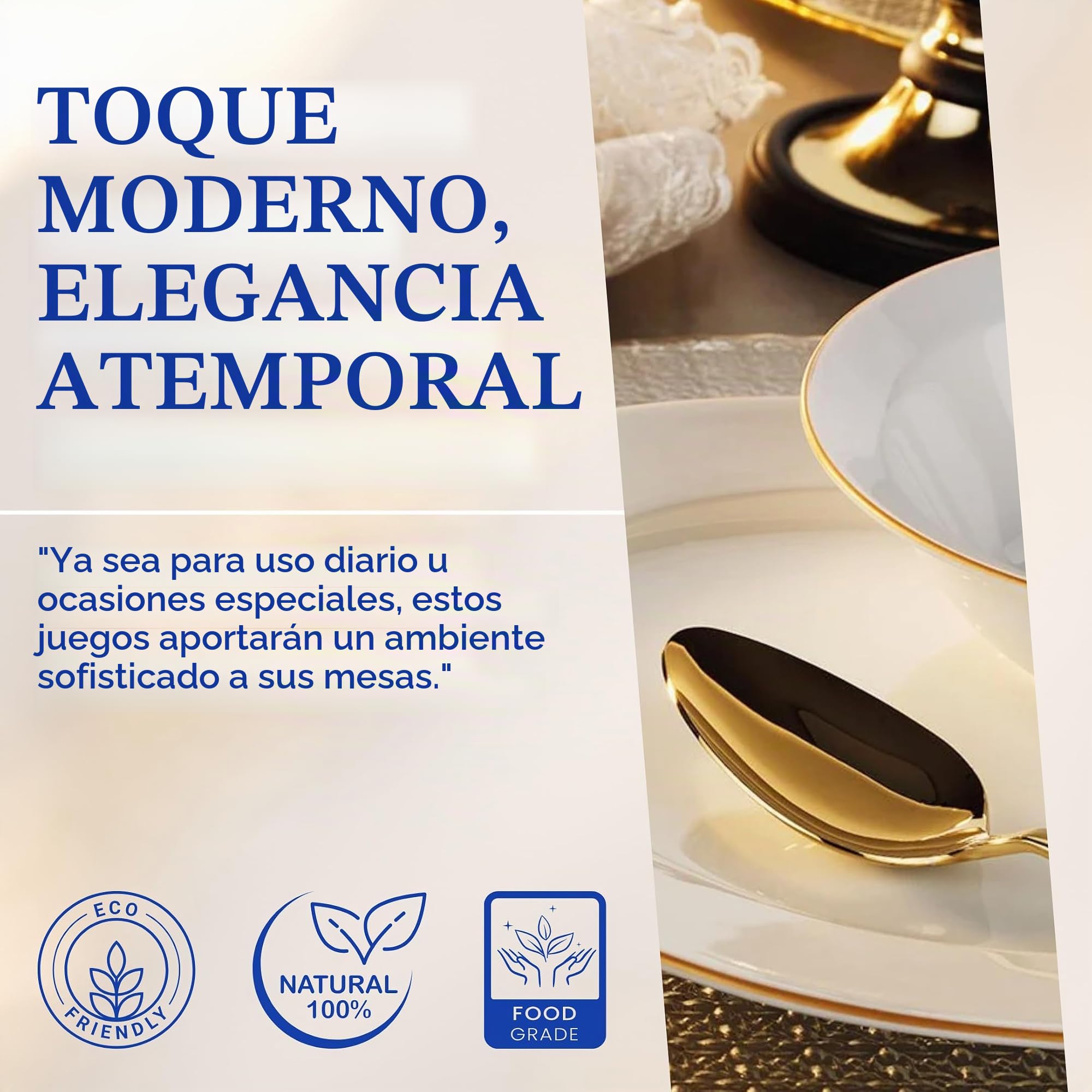 Porland Mina - Vajilla de Porcelana de 18 Piezas Dorada - Completa y Elegante