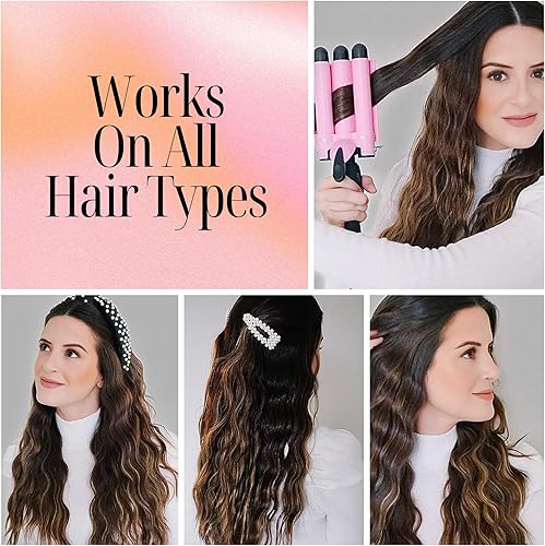 Miniatura 2 de Plancha rizadora de tres barriles de Alure con exhibición de temperatura LCD barriles de cerámica triples de la turmalina de 1 pulgada herramienta