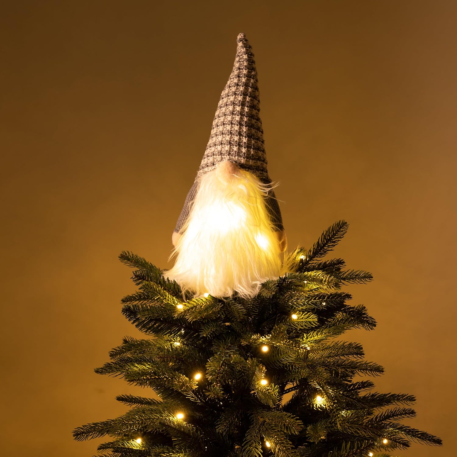 Valery Madelyn Christmas Gnome Tree Topper with Timer&Fabric 2 Pack Silver White Elk Embroidery Plush Personalized Fireplace Hanging Ornament(2 Items Buddle)