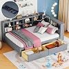 KLMM Elegant Wooden Full Size Daybed with 2 Drawers,Storage Shelf and USB Charging Ports,for Living Room Bedroom Use Gray@Drawers, Full