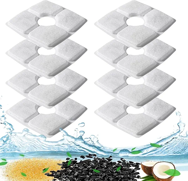 Guarm 8 Pcs Cat Fountain Replacement Filters, Activated Carbon & PP Cotton, Compatible with Most Pet Water Dispensers and 84oz/2.5L Square Fountains