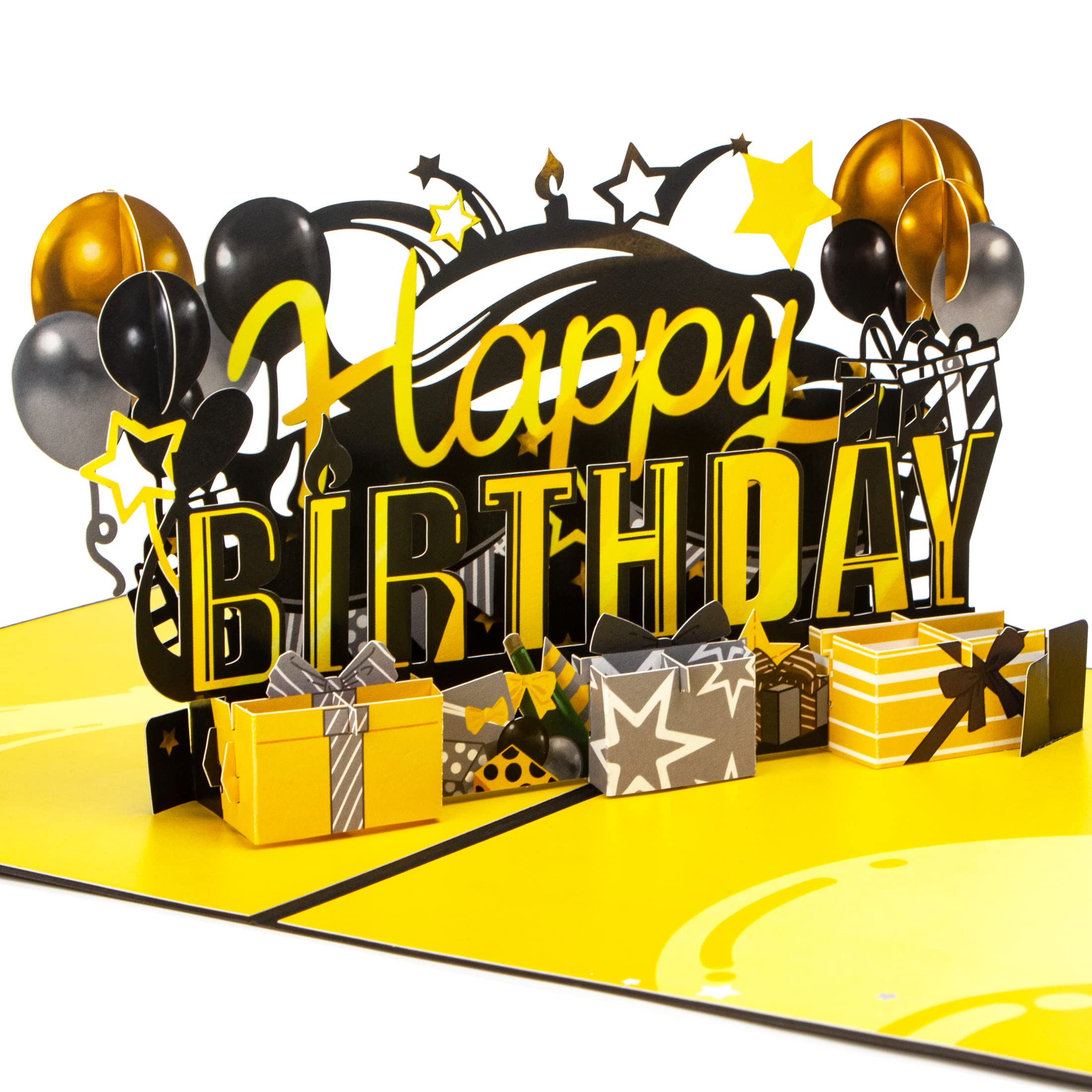 Buy Ribbli Pop Up Birthday Card, Happy Birthday Card, 3D Black and Gold