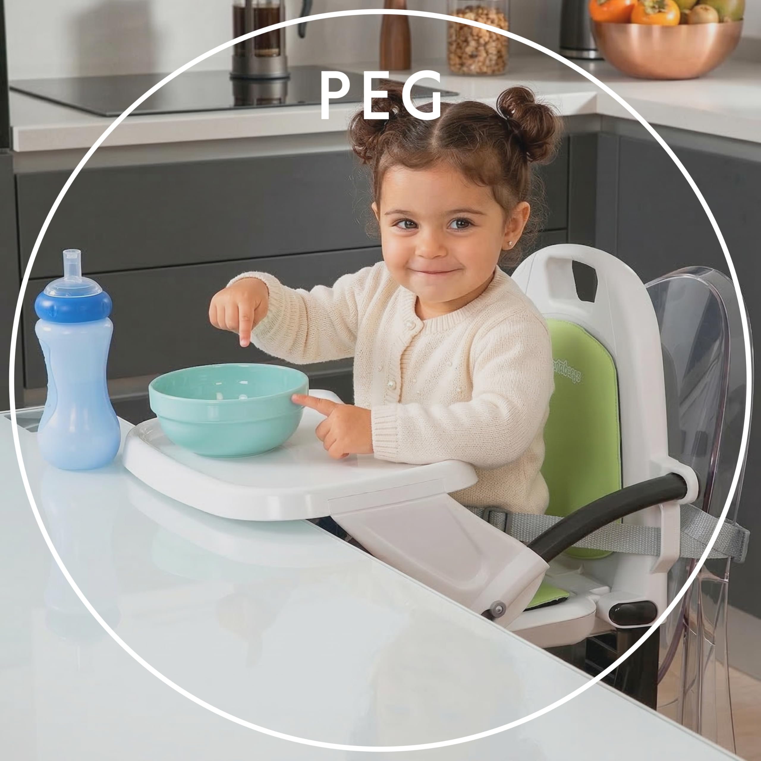 PEG Siège Rehausseur Rialto, Chaise Haute Portable et Réglable pour Bébé, Pliable et Compacte, Tablette Amovible, Idéale pour les Voyages et les Enfants de 6 mois à 3 ans (0-15 kg), Couleur Pétrole