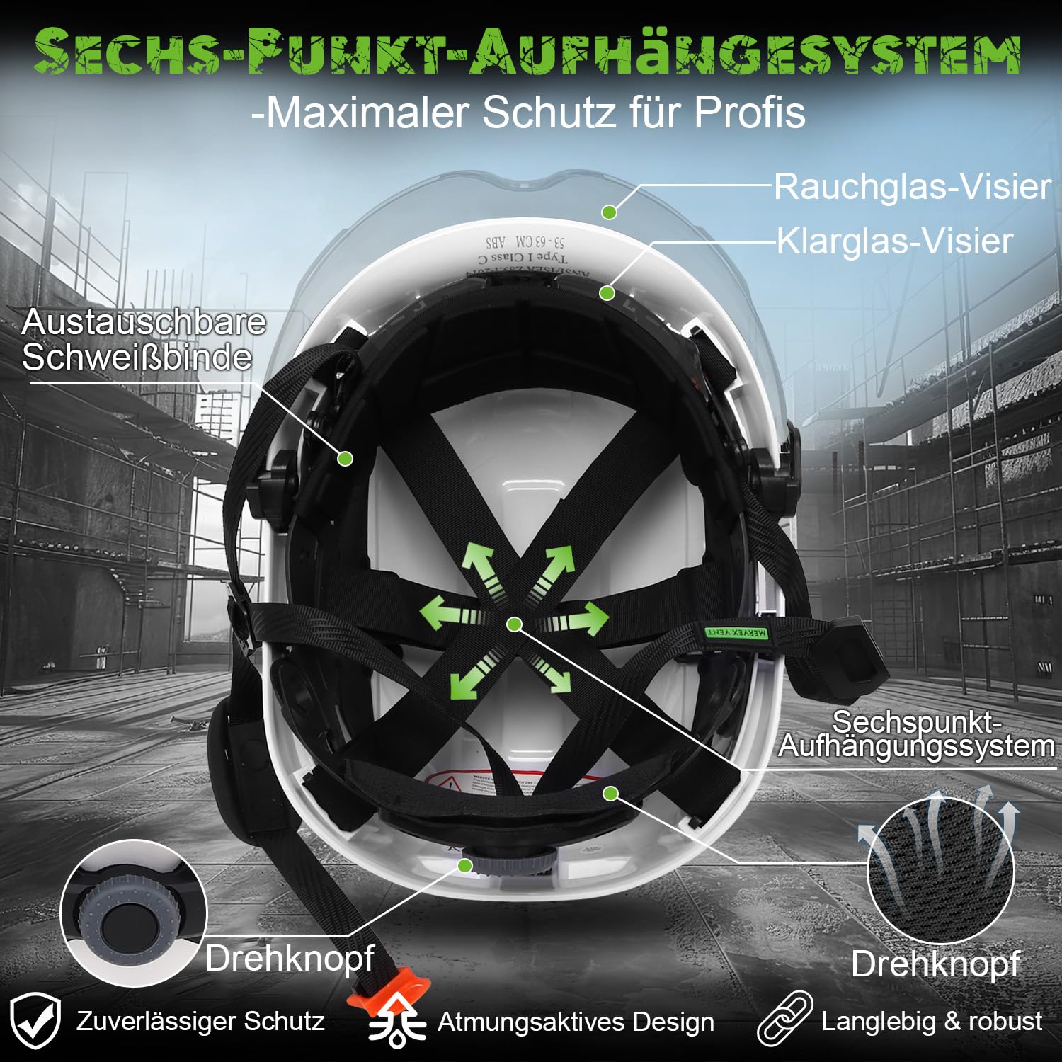 GREEN DEVIL Mervex kask ochronny – kask leśny z podwójnymi okularami ochronnymi EN166 i tłumikiem EN352 SNR32dB, certyfikat EN397, materiał ABS, unisex, do prac ogrodowych, wyrębów drewna i na placu