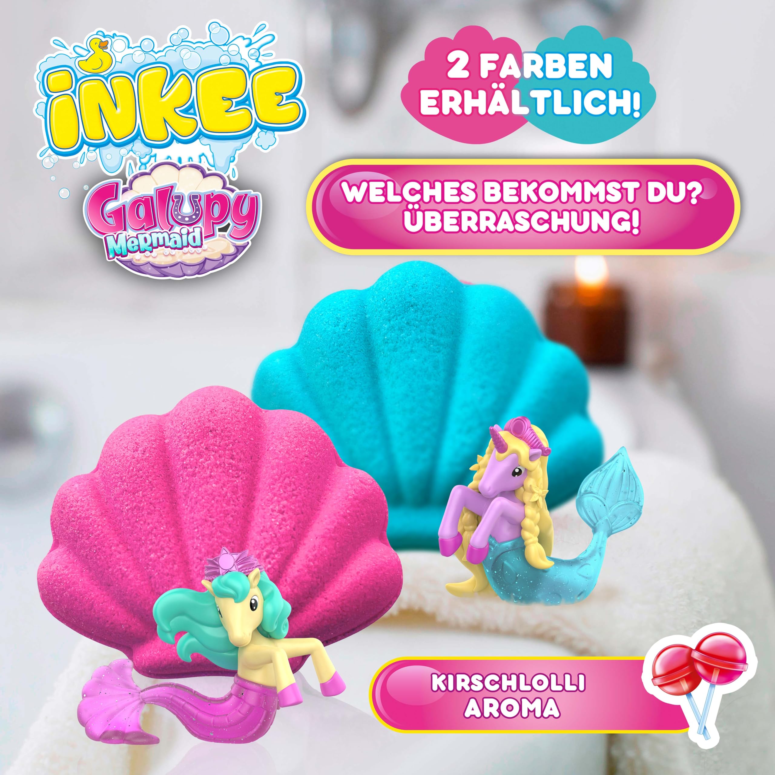INKEE GALUPY MERMAID – Bomba da Bagno Bambini a Forma di Conchiglia con Sorpresa Sirena – Bath Bomb Effervescente per Vasca con Schiuma e Profumo Dolce