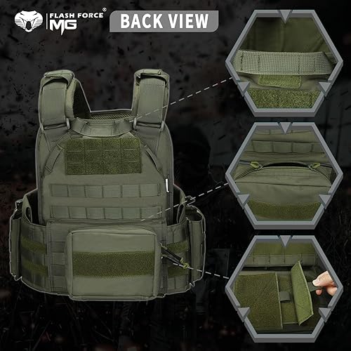 Miniatura 15 de MGFLASHFORCE Chaleco táctico Molle Airsoft chaleco para hombre Negro