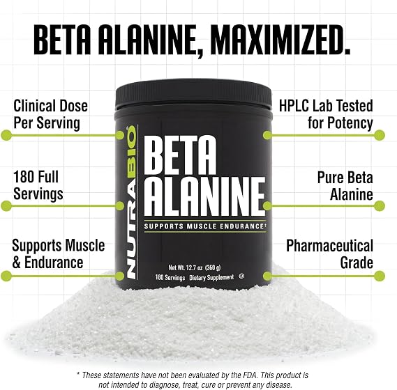 NutraBio Beta Alanine Pre-Workout Supplement - Beta Alanine Powder- 360g Powder