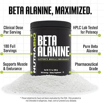 NutraBio Beta Alanine Pre-Workout Supplement - Beta Alanine Powder- 360g Powder