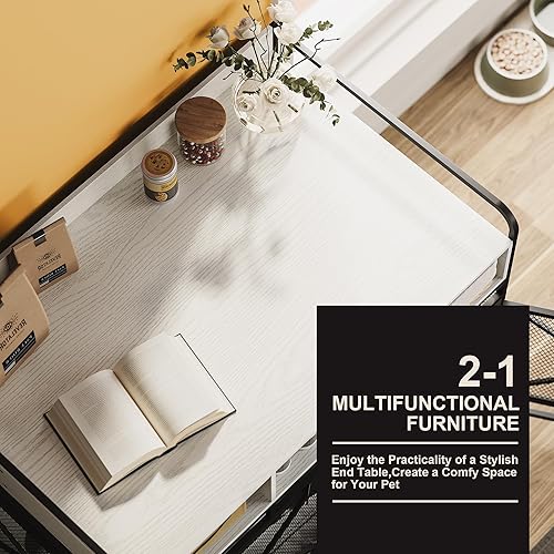 Miniatura 6 de Muebles de jaula para perros, mesa auxiliar de madera para perros, perrera de 43 pulgadas con cajones, jaula de perro resistente, jaula decorativa