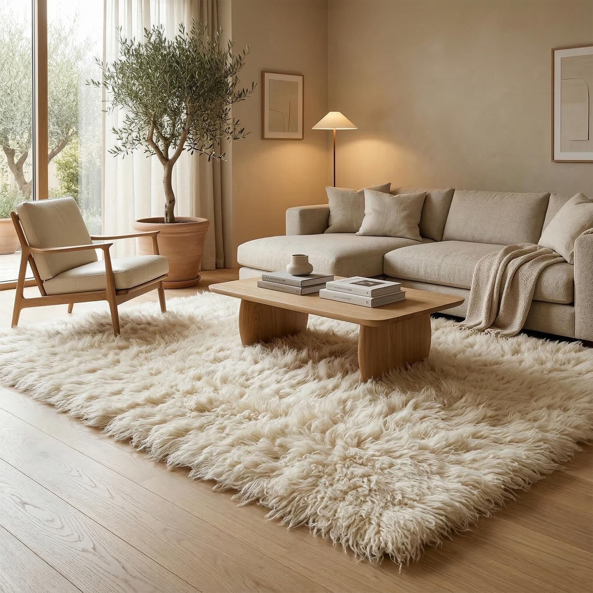 Pergamon Flokati Supreme Teppich – Hochflor Teppich Natur Creme, weich & dicht, für Wohnzimmer & Schlafzimmer
