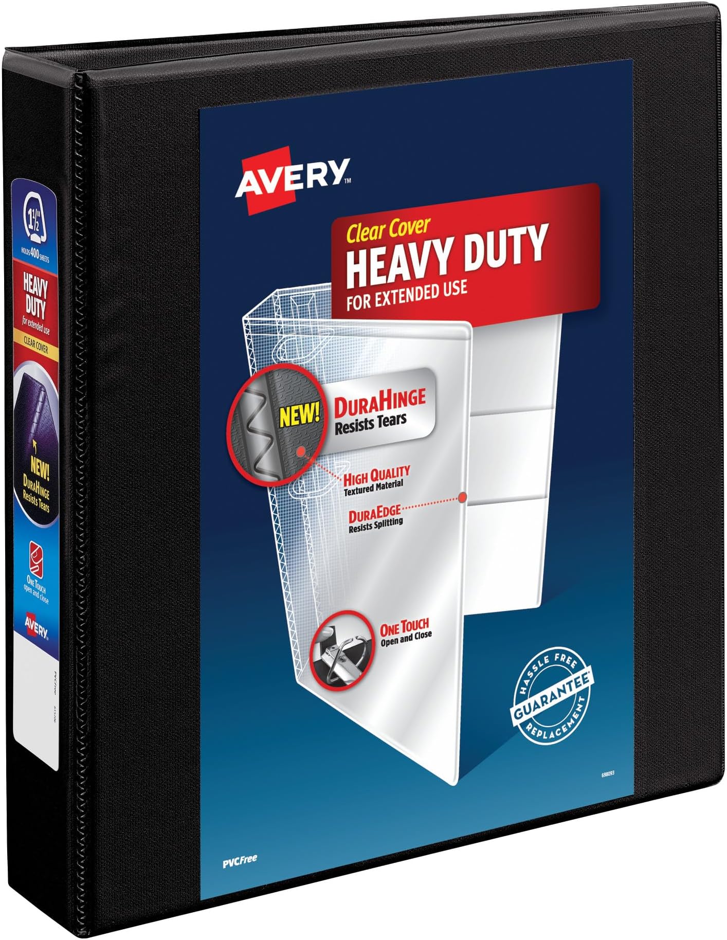 Heavy-Duty 1.5 Inch Binders 3 Ring, View Binder, 1.5 Inch EZD Ring, Black, Sturdy (79695)