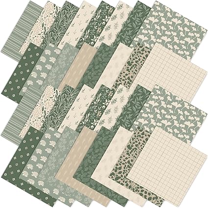 JarThenaAMCS 32Pcs Sage Green Floral Cotton Fabric Bundles 10 x 10 Inch Greenery Fabric Squares Eucalyptus Leaves Sewing Fabrics for DIY Craft Party Decor