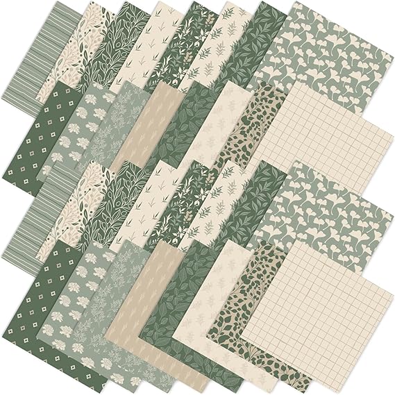 JarThenaAMCS 32Pcs Sage Green Floral Cotton Fabric Bundles 10 x 10 Inch Greenery Fabric Squares Eucalyptus Leaves Sewing Fabrics for DIY Craft Party Decor