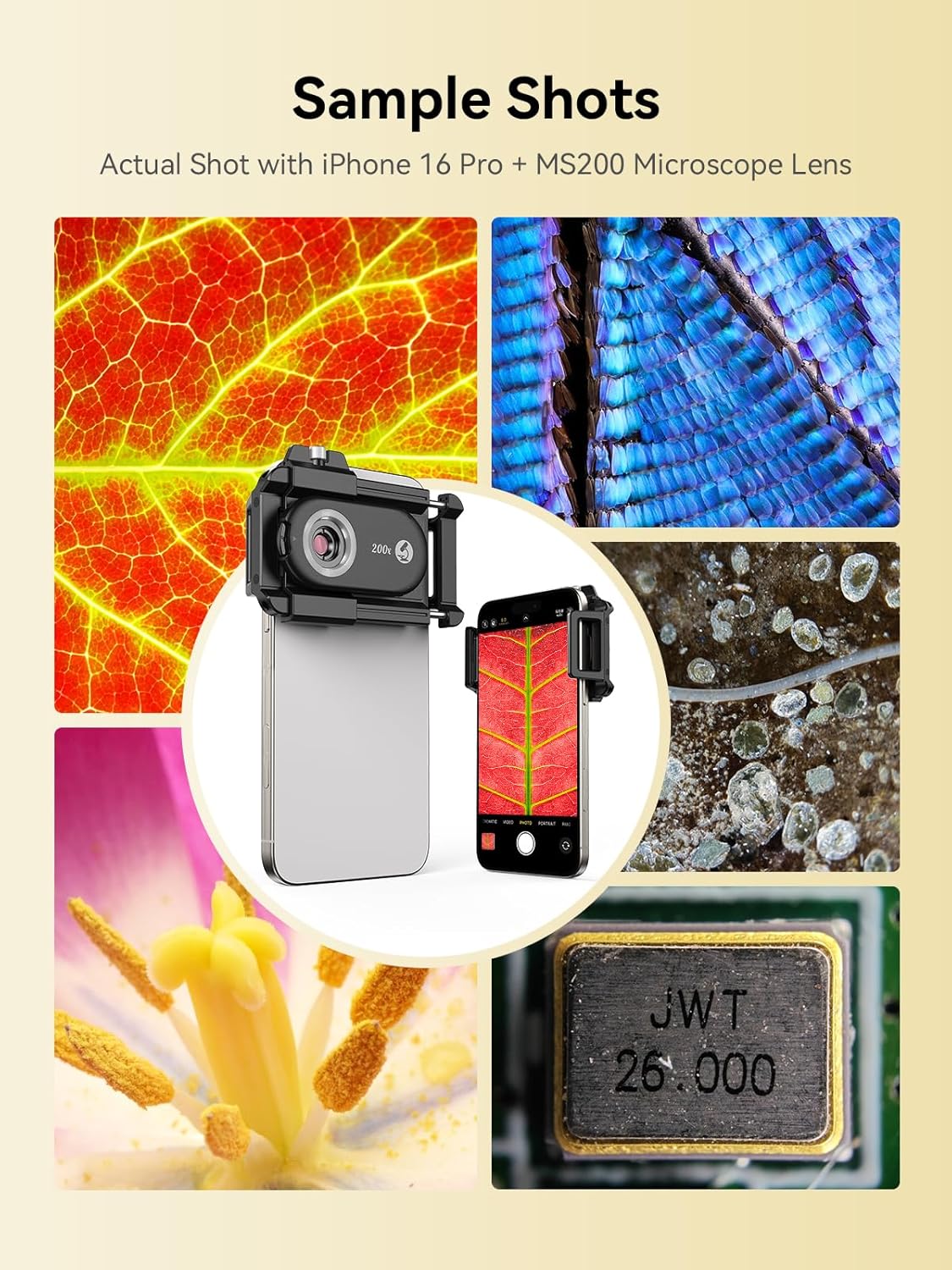 MIAO LAB 200X Phone Microscope with CPL Lens and LED/UV Light, Universal Clamp for iPhone/Android - Nano Zoom Portable Pocket Phone Microscope Lens Attachment