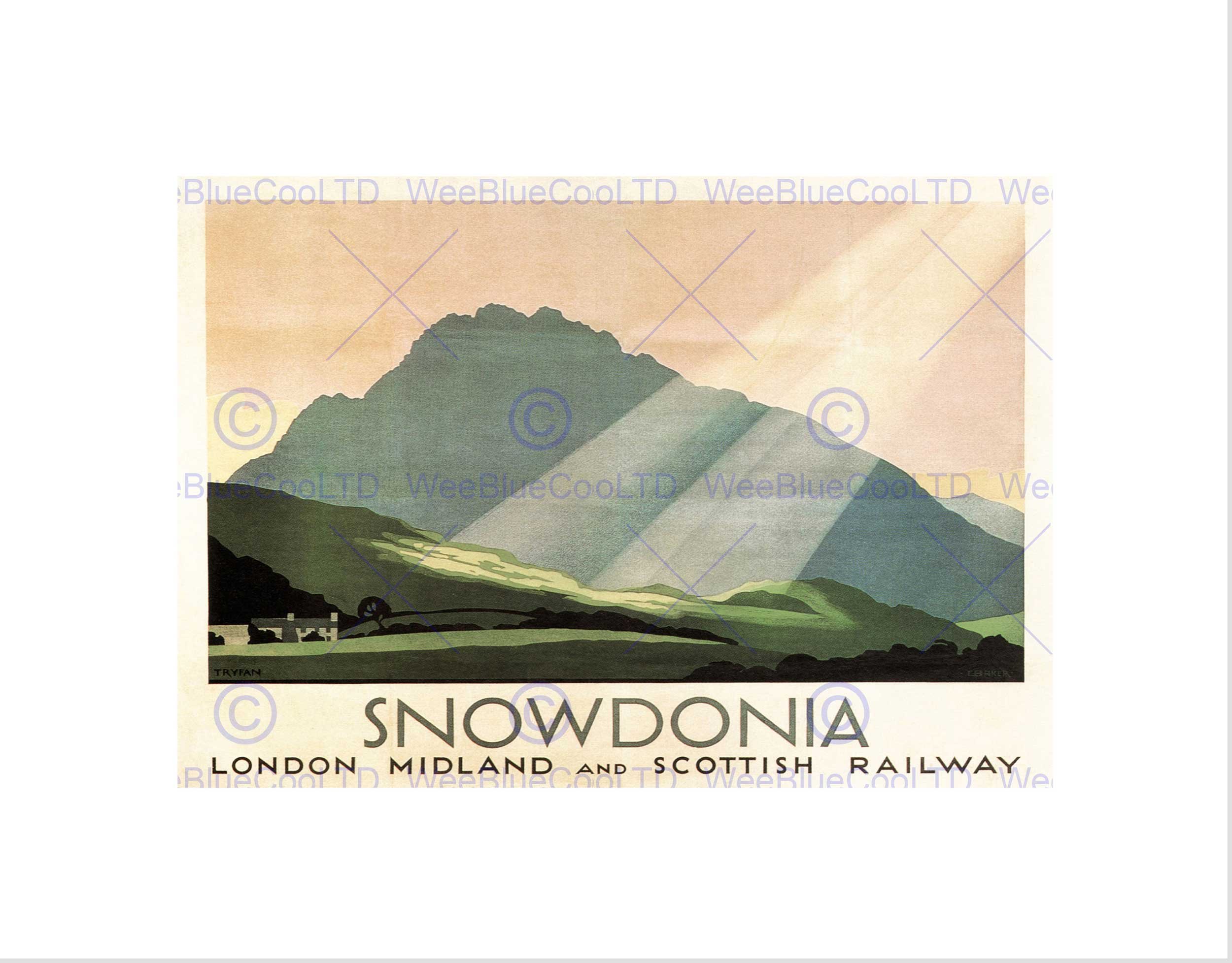 Wee Blue Coo Travel Snowdonia LMSR Wales Sunbeam Railway UK Vintage Advert Art Wall Art Print