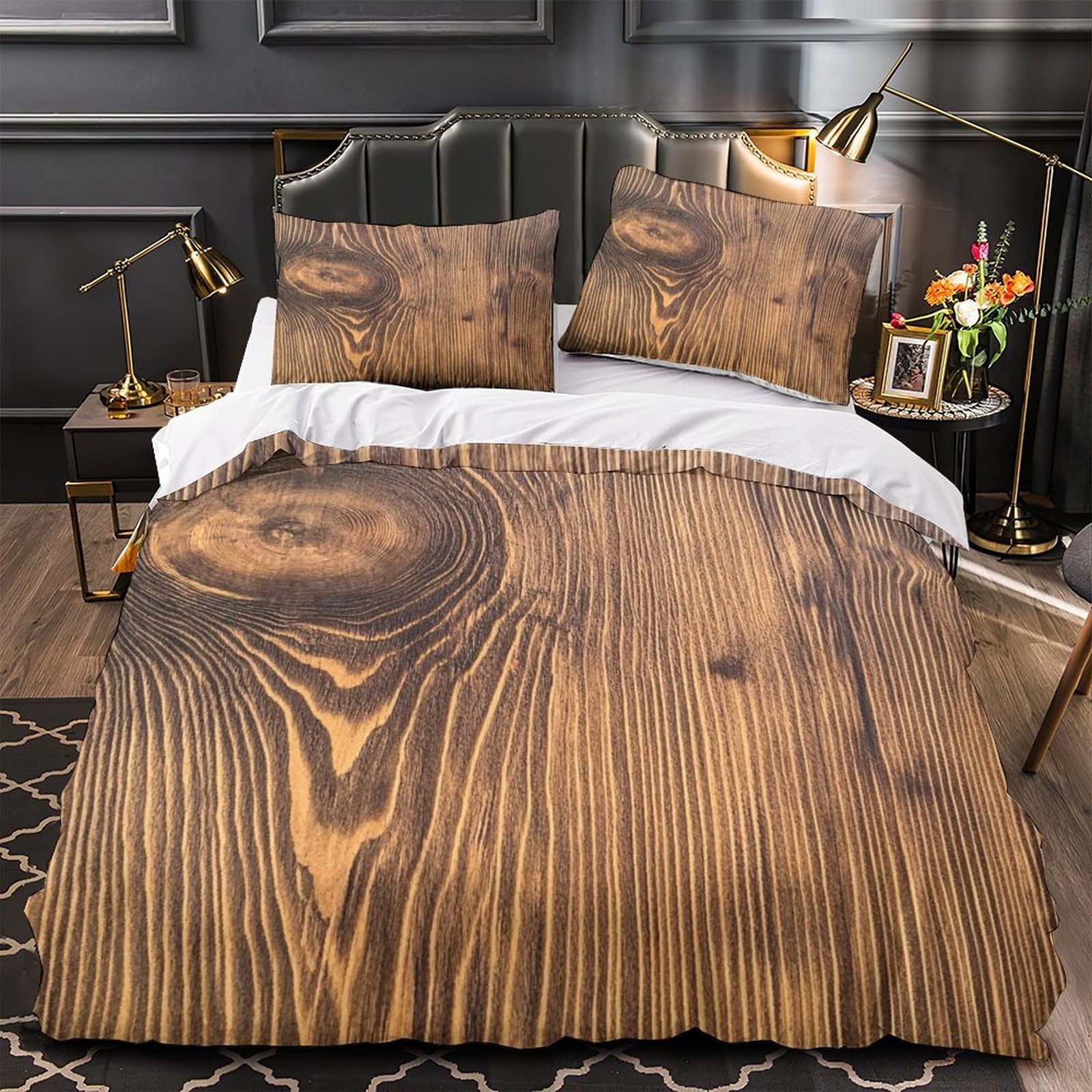 Housse de couette effet 3d bois parure de lit haut confort double