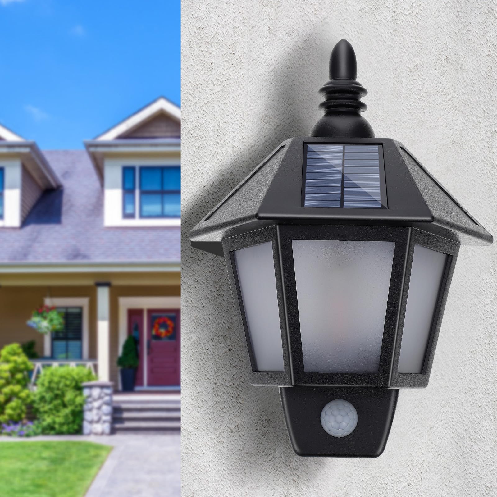 Beavorty Solar Außenleuchte Wandleuchte mit Bewegungsmelder LED Warmweiß Ip55 3.2v 500mah Akku für Garten und Korridor Schwarz