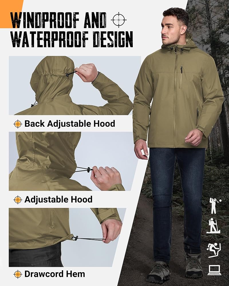 Amazon.com: 33,000ft Men's Packable Rain Jacket Lightweight Rain