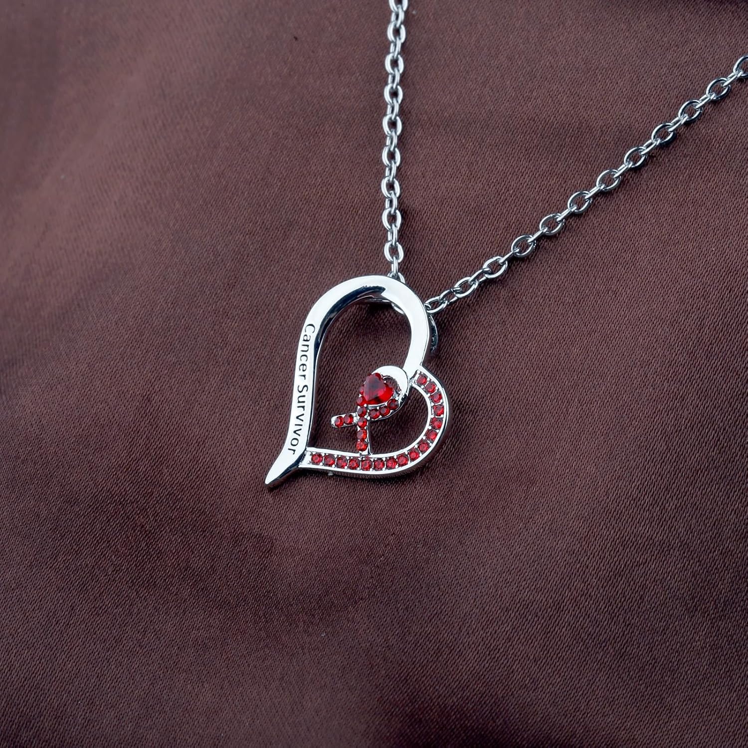 HOLLP Heart Disease Red Awareness Ribbon Necklace Red Awareness Ribbon Charm Necklace for Women - Image 3