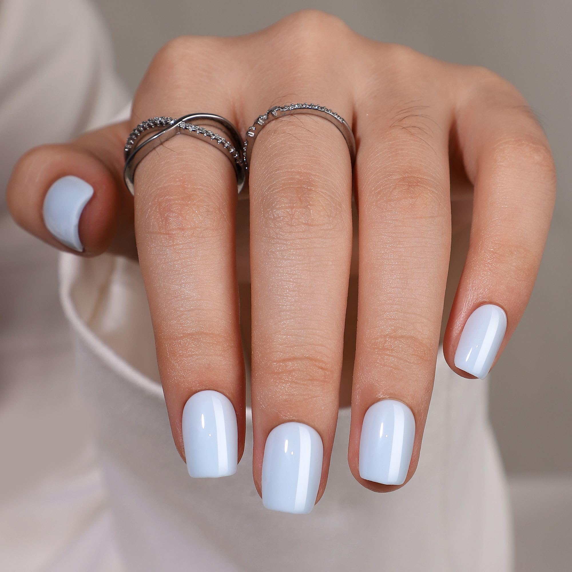 RTKHFZE Press On Nails Short - Soft Gel Blue Press on Nails Short Square Fake Nail with Nail Glue, Fit Perfectly, Reusable Glue On Nails in 16 Sizes -