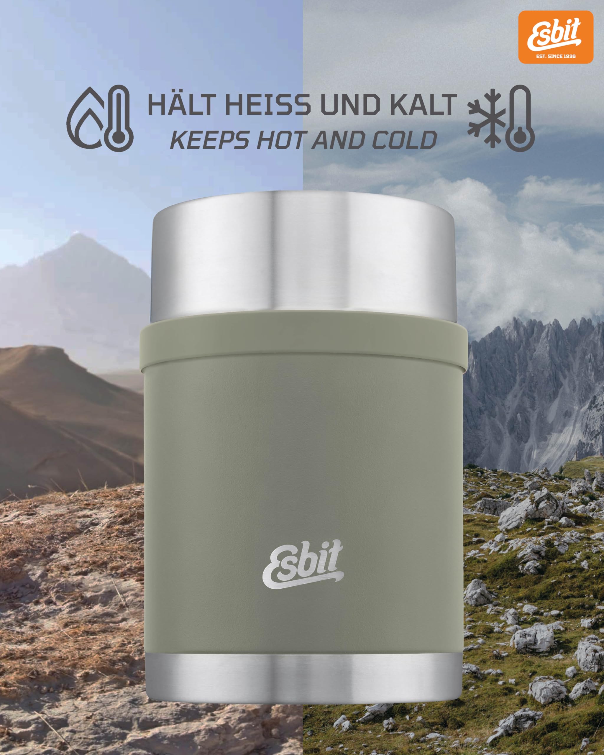 Esbit Thermobehälter Sculptor für Essen - Warmhaltebehälter 750 ml in Stone Grey - aus Edelstahl für warme und kalte Speisen