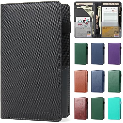 Miniatura 27 de EcoVision Libro de Servidor para Mesera, Organizador de Cuero para Mesero con Bolsillo con Cremallera, Libreta para Personal de Restaurante