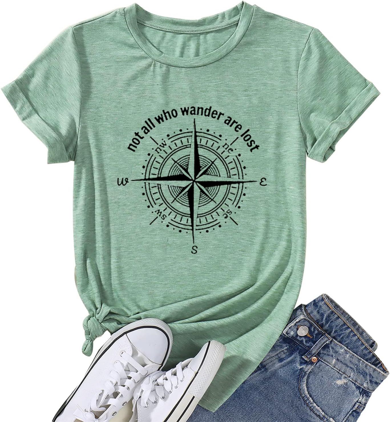 Vintage Compass Graphic Tees for Women: Summer Hiking & Casual Wear