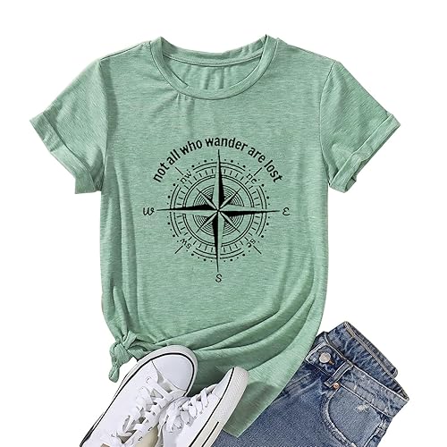Graphic T-Shirts for Women Hiking Camping Trip Compass Printed Vintage