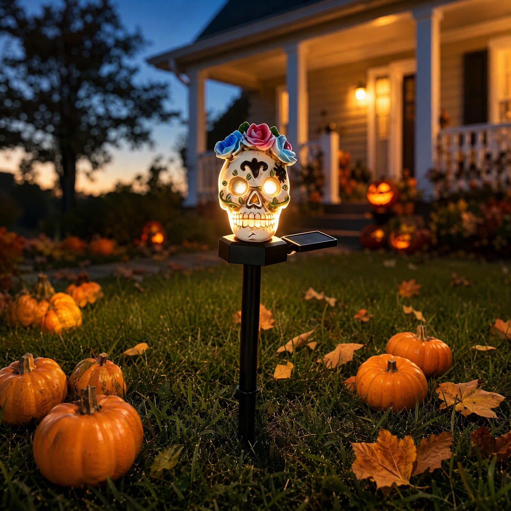 TSLBW Halloween Solar LED Lights Skeleton Skull and Crow Garden Decoration Garden Stakes Night Light for Lawn Yard Pathway Patio Waterproof Lamp (Flower Skull)
