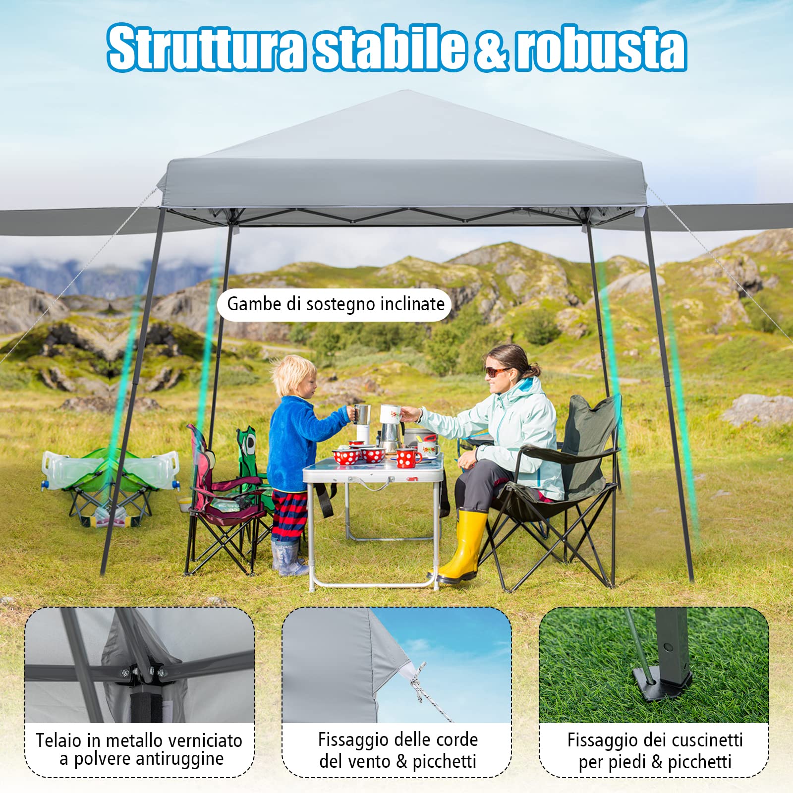 COSTWAY Gazebo Pieghevole 3 x 3 m, con Pareti/Tende Parasole, Gazebo Pop Up Impermeabile e Protettivo da Sole, con Altezza Regolabile e Borsa a Ruote, per Giardino Spiaggia e Campeggio