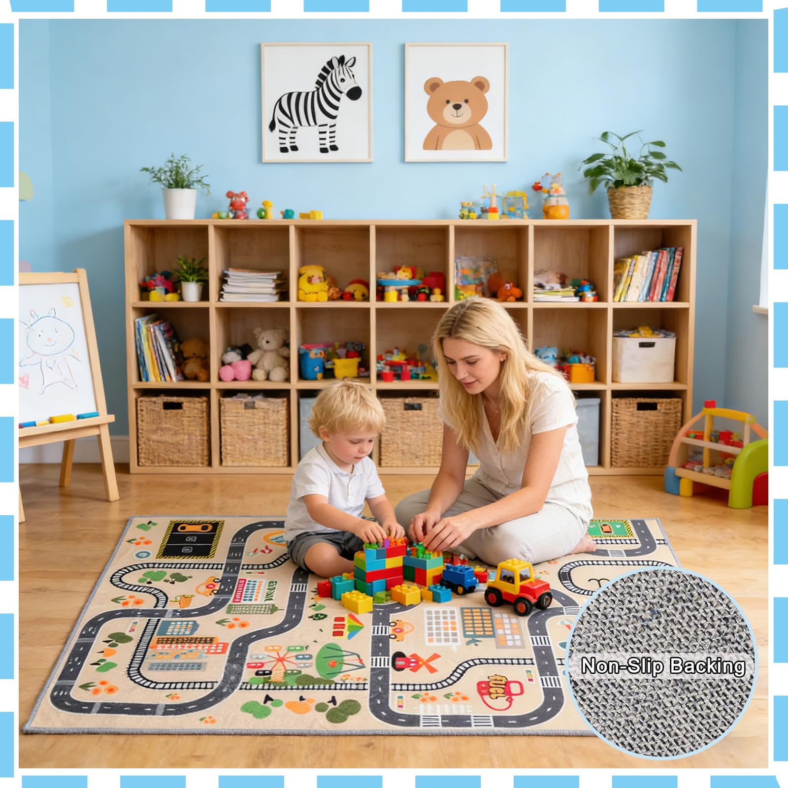 Kinderspielmatte Stadtstraßen-Teppich, Rutschfester Stadtplan, weicher Premium-Filz, strapazierfähiger und schmutzabweisender Florteppich für Kleinkinder, Indoor-Spielzimmer, Kinderzimmer