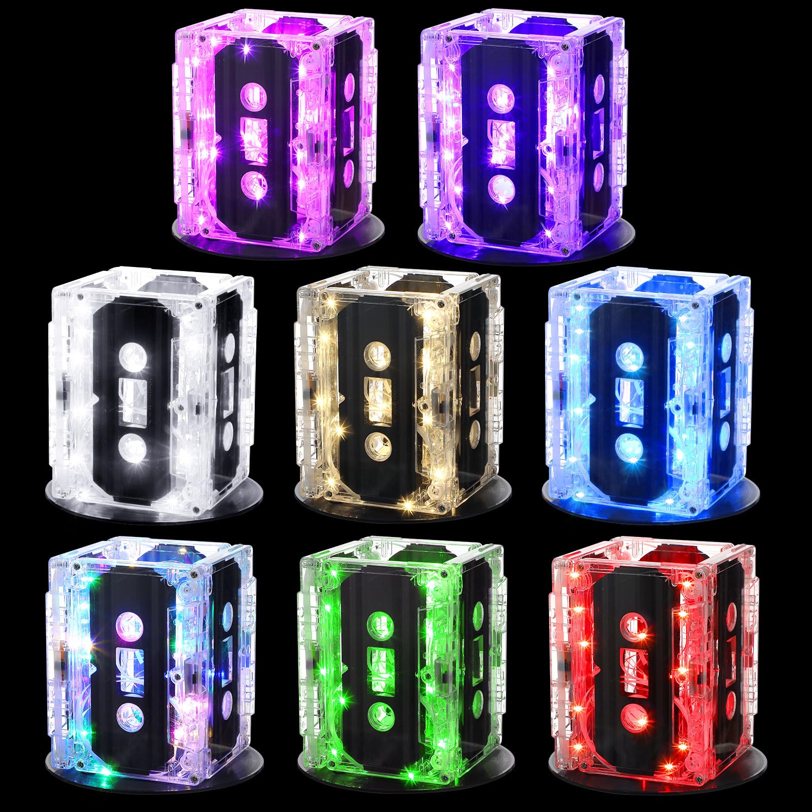 Halloscume 8 juegos de decoraciones de fiesta de los años 80, cinta de casete de los años 90, centro de mesa, radio, boombox, mesa de fiesta de cumpleaños, decoraciones de luz de neón para suministros