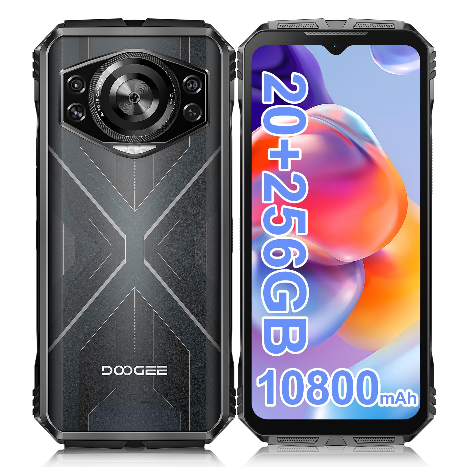 Luzglo S Cyber Rugged Smartphone 20GB+256GB Batteria 10800mAh 6,58 Pollici | IP68 e IP69K certificato 1,5 m 30 min, testato secondo MIL-STD-810H, Android 14, 50 MP, Dual SIM, NFC, 4G LTE