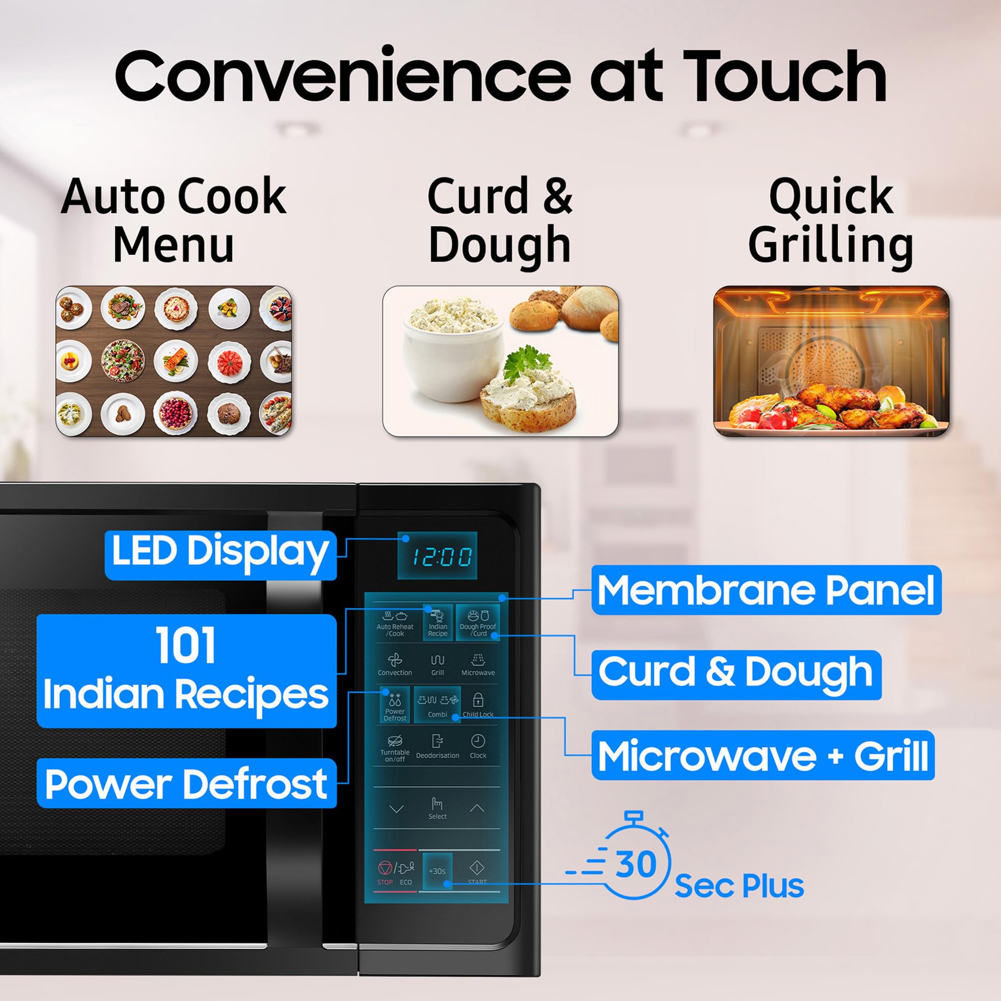 Samsung 28L, Convection Microwave Oven with Curd Making(MC28A5013AK/TL, Black, Ceramic Enamel Cavity with 10 Year Warranty) — Amazon image 4