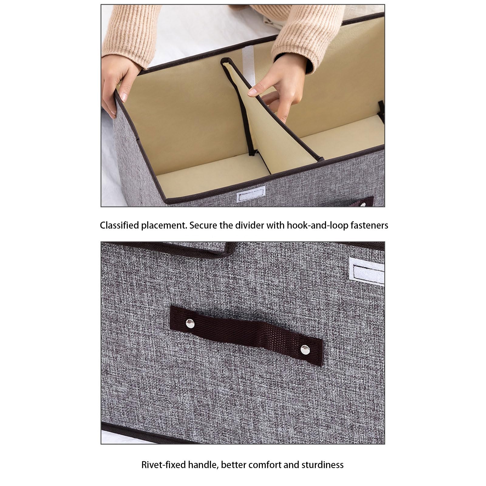 Ejoyous Contenedor de Almacenamiento de Tela Plegable, Caja de Almacenamiento de Doble Tapa con Divisor en Forma de T, Organizador de Tela de 19,7 X 11,8 X 9,8 Pulgadas para Juguetes, Libros, Ropa,