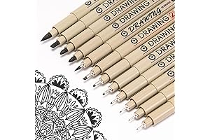 Micron Fineliner Pens 12 Pack - Black Micro Pen Drawing Pens for...
