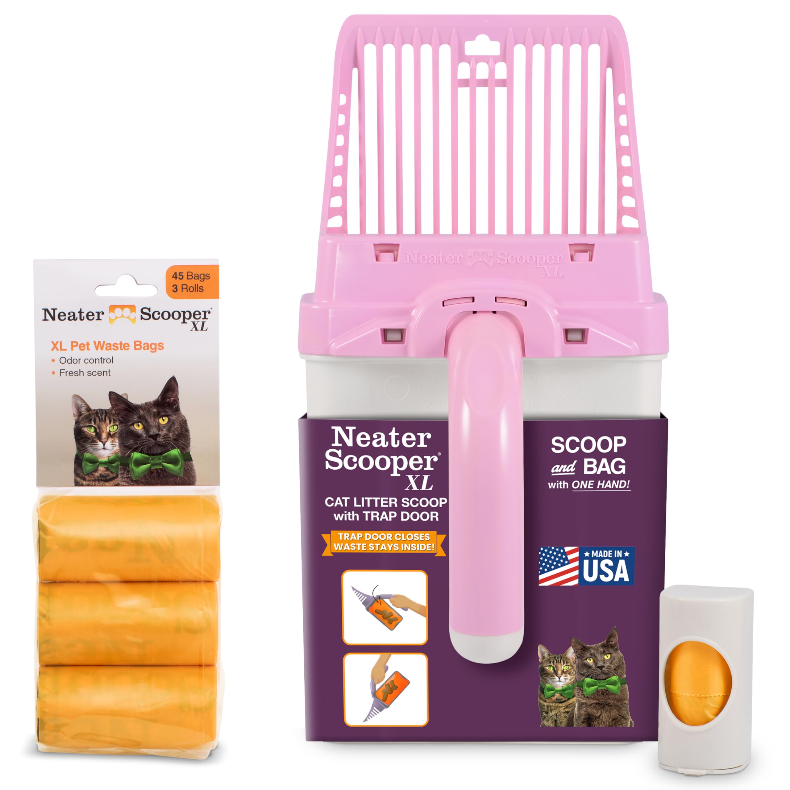 Neater Pet Brands Neater Scooper XL Cat Litter Scoop, 60 Refill Bags – Extra-Large Capacity Mess-Free Cat Litter Scooper with Bag for Large &amp; Multiple Cats, Spill-Proof Litter Box Scooper with Holder
