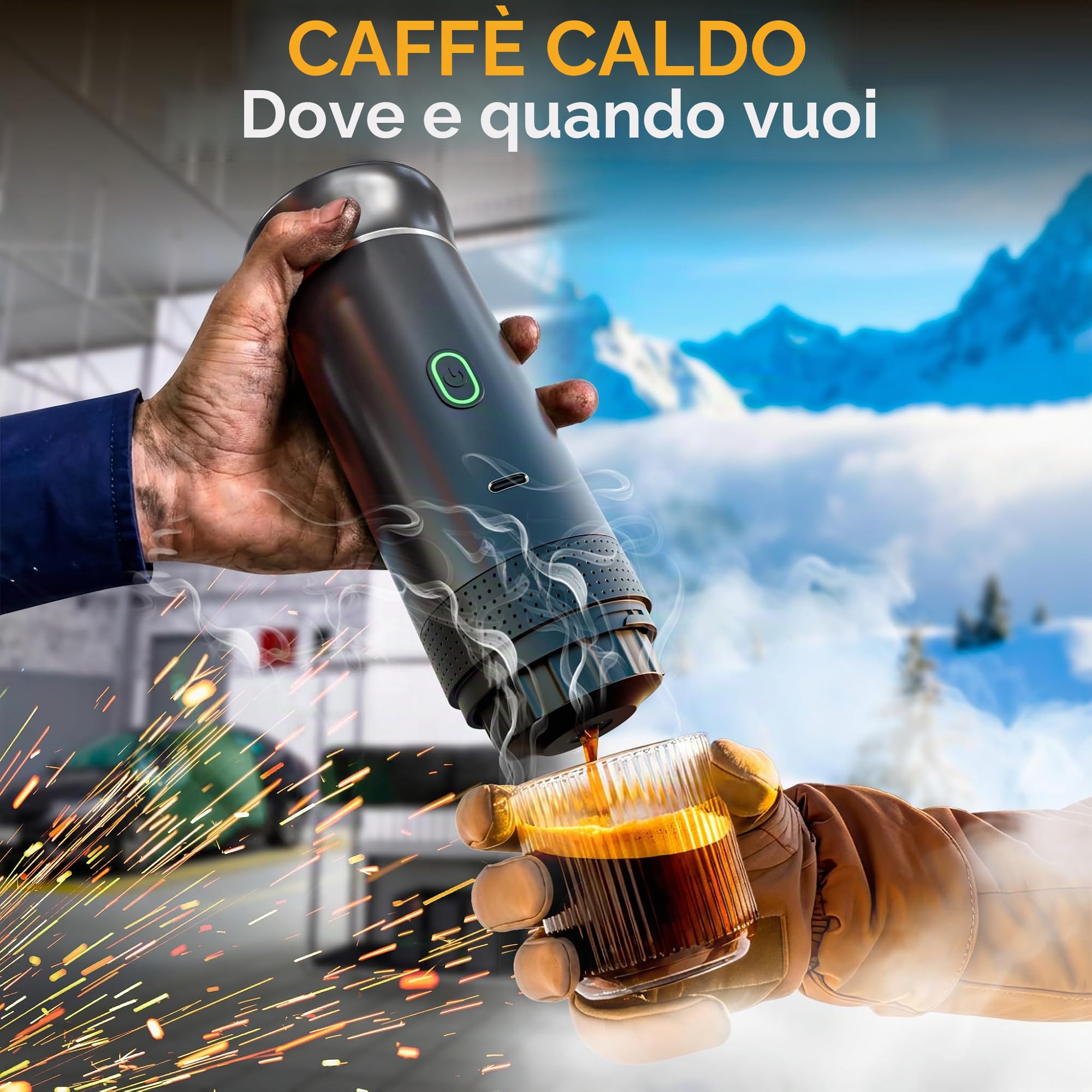 Caffettiera portatile 3 in 1 – Mini macchina da caffè elettrica senza cavo, compatibile con capsule e caffè macinato – USB ricaricabile, 20 bar di pressione