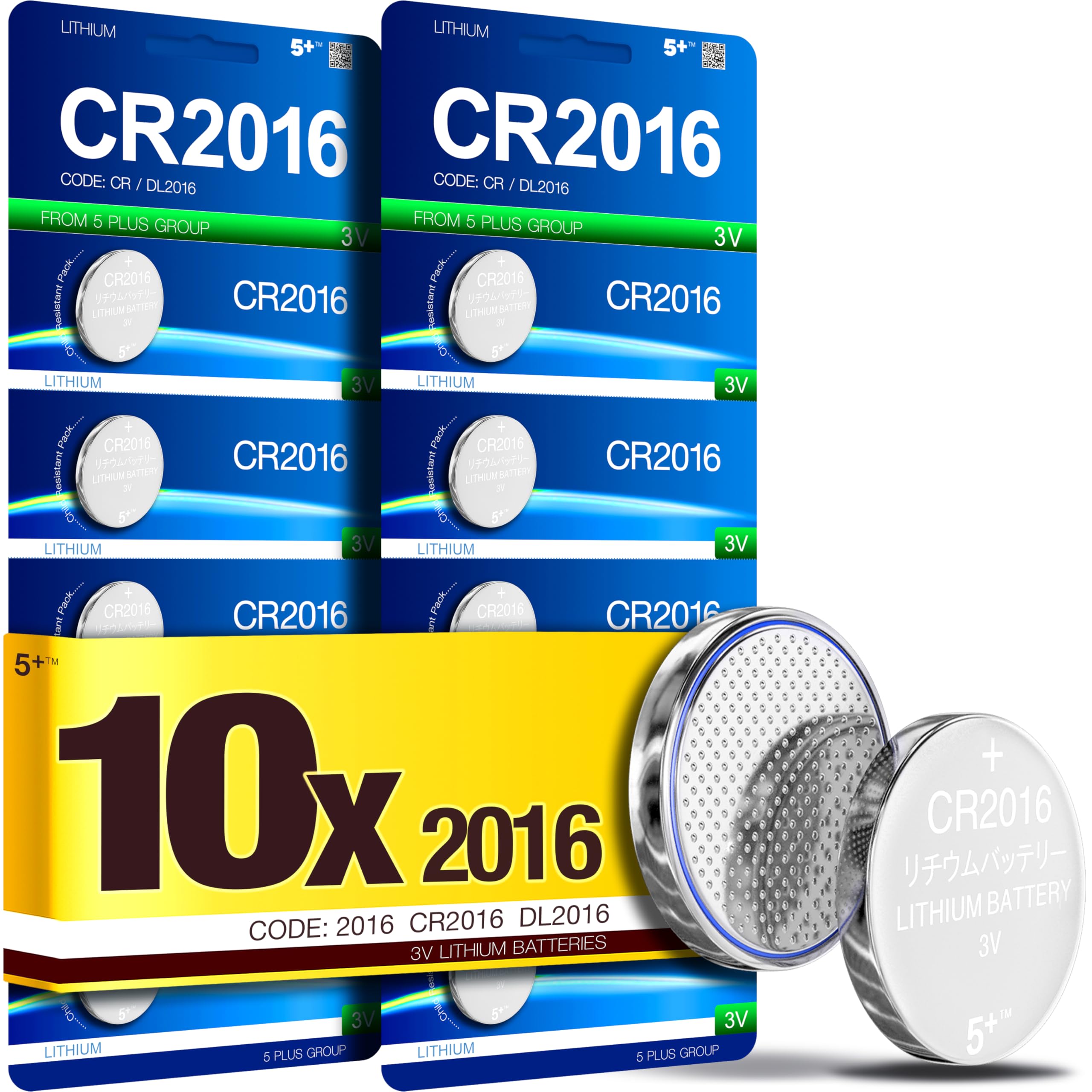 5Plus 10 PCS CR2016 DL2016 2016 ECR2016 3V Lithium Battery Suitable for Keyfobs Car Keys Scales Wearables and Medical Devices DL2016 CR2016