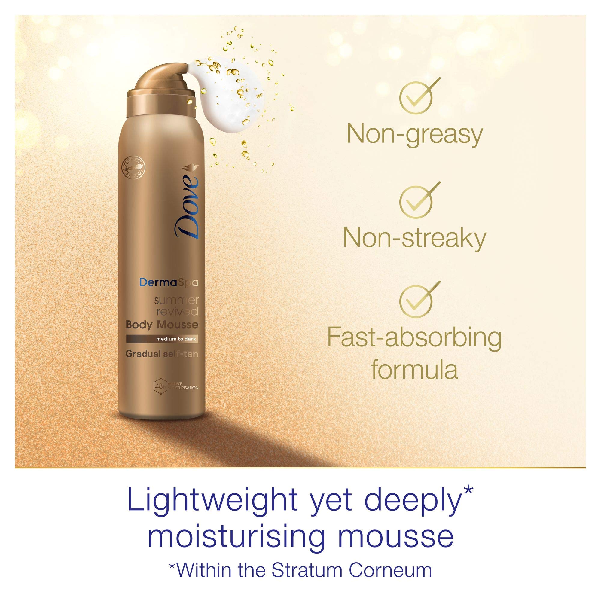 Dove DermaSpa Summer Revived Skin Gradual Fake Tan Body Mousse, Streak