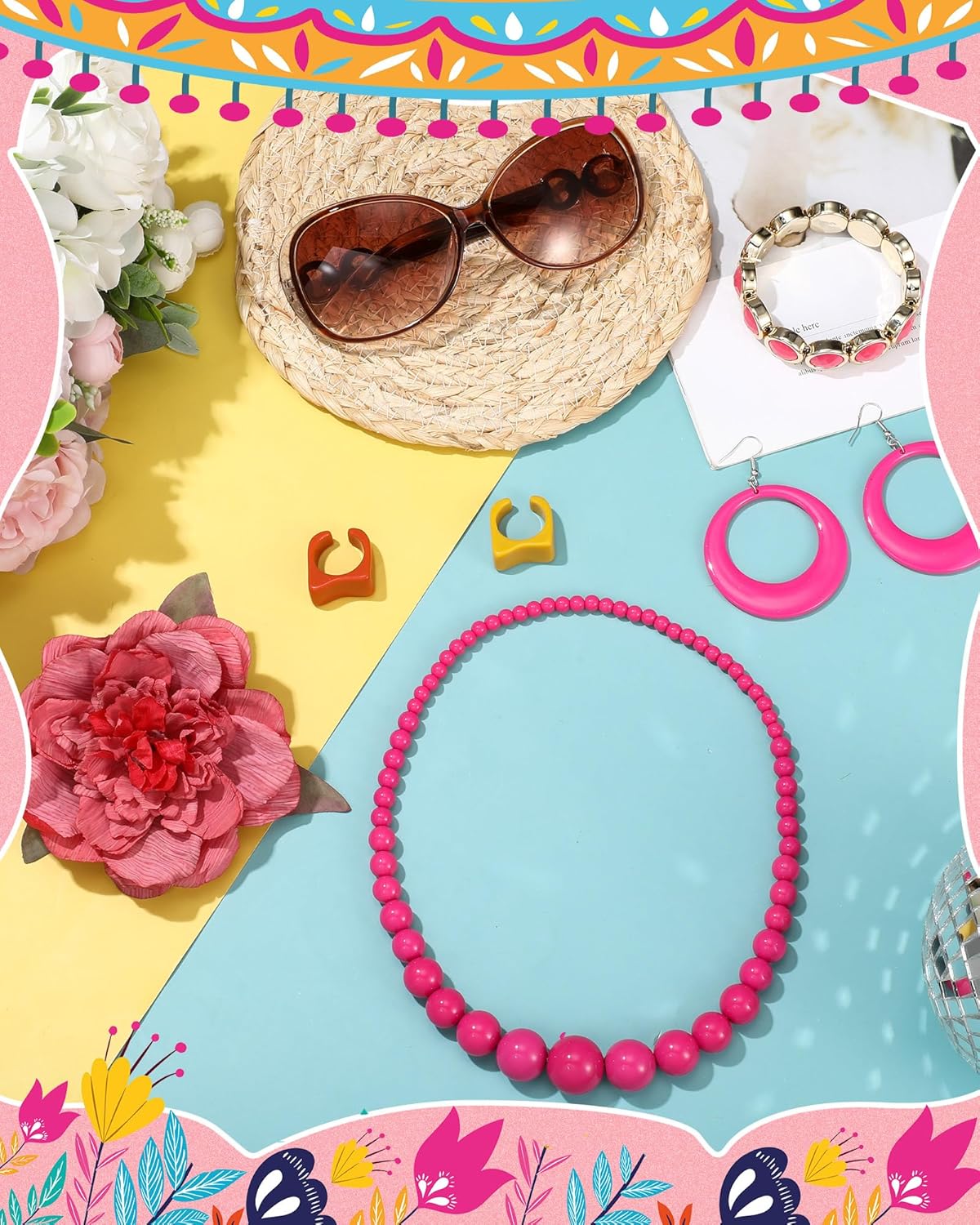 Landlady Costume Including Caftan Dress Curly Wig Necklace Earring Sunglasses Rings Hair Clip for Halloween Cosplay - Image 5