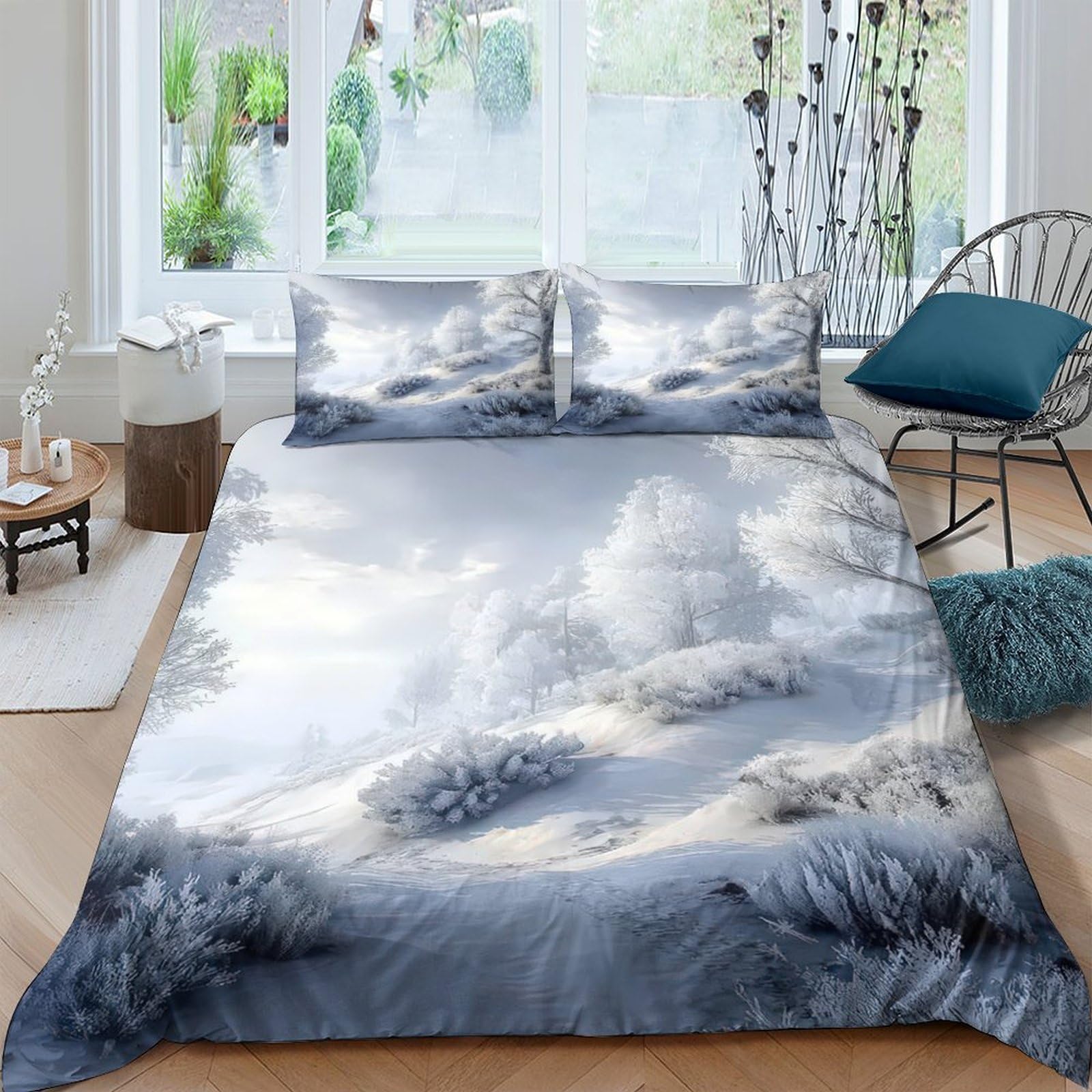 Ctjqhvkz Style-5 3D Printed Misty Forest Fitted Sheet Microfiber Soft Breathable Pine Landscape Mattress Cover Bedroom Decor Single（135X200cm）