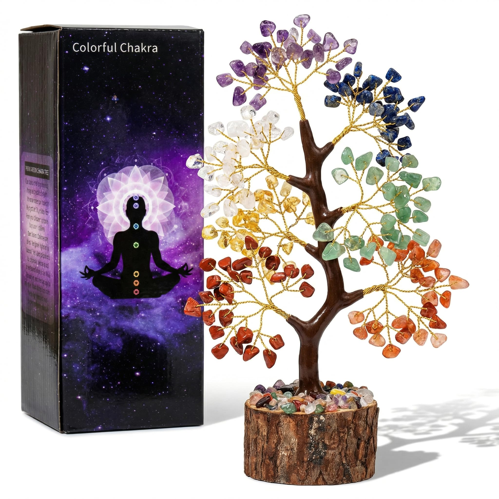 Barpre 7 Chakra Crystal Tree of Life - Natural Healing Gemstone Money Tree for Good Luck & Wealth - Hand Woven Feng Shui Reiki Decor with Wooden Base - Spiritual Energy Gifts for Women Mum Meditation