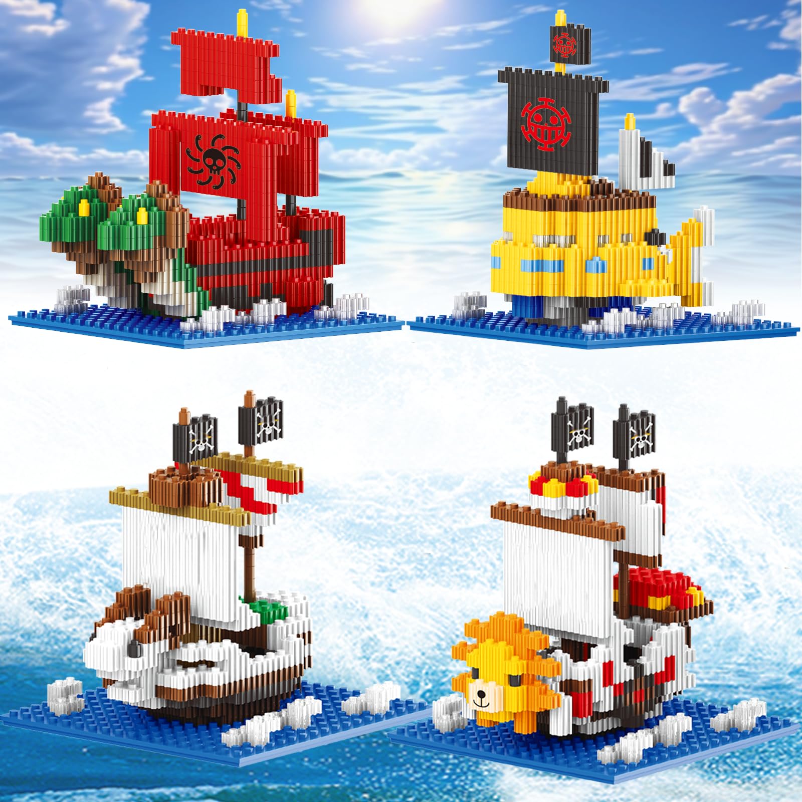 5 Mini Pirate Ship Building Blocks, Japanese Top Pirate Ship Straw Hat Crew Going Merry - Thousand Sunny - Polar Driver - Snake Princess, Play Adventure Piece One Gift for Adult, Teen 14+